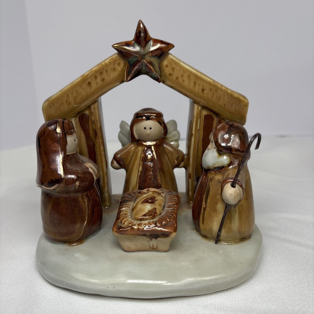 Vintage 5" Porcelain Christmas‎ Nativity Baby Jesus Manger Angel Mary Joseph